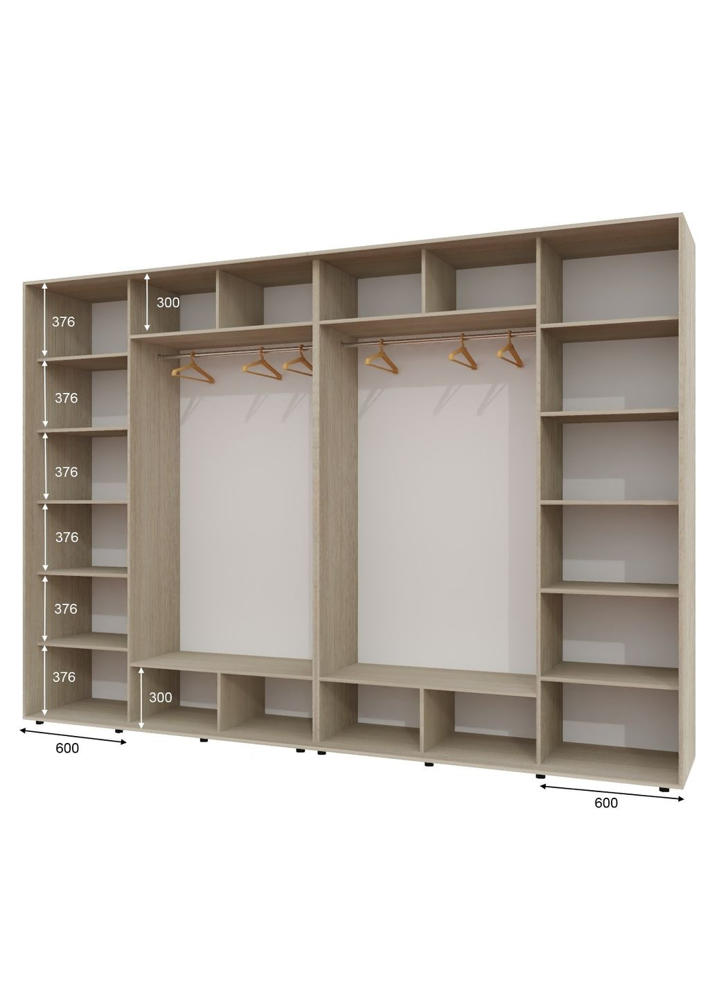 Шкаф-купе четырехдверный 340*60*240 см Дуб Шамони светлый 4 двери ДСП + Зеркало + Зеркало + ДСП ШК-02 Алекса (360478190)