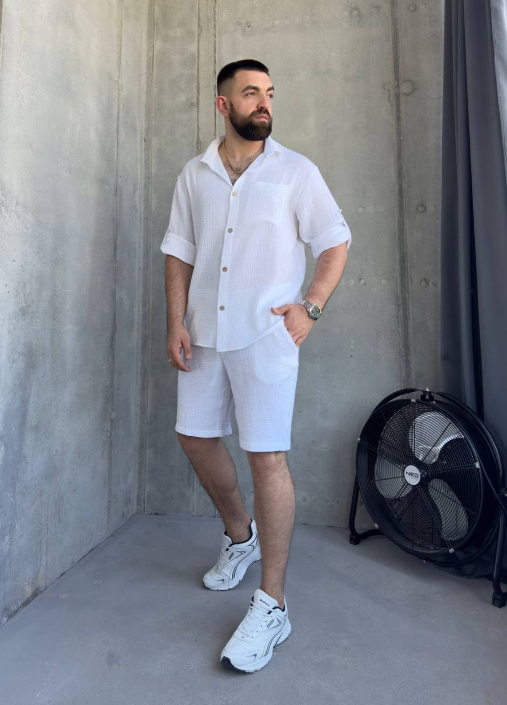 Білий літній чоловічий костюм-двійка: сорочка та шорти з шортами Tik-Tak