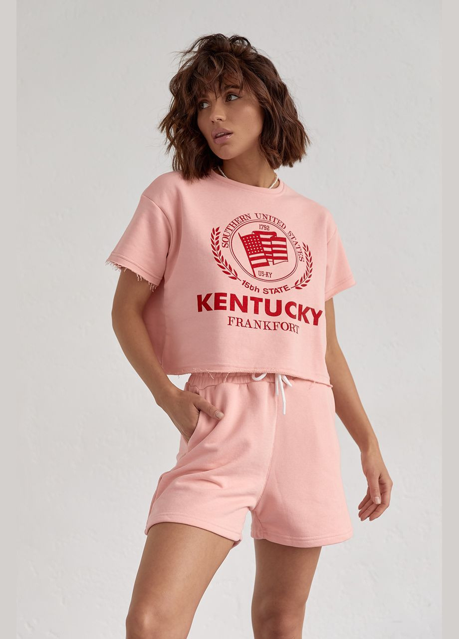 Женский спортивный комплект со шортами и футболкой - бежевый цвет, L (sku_9295) No Brand (315391022)