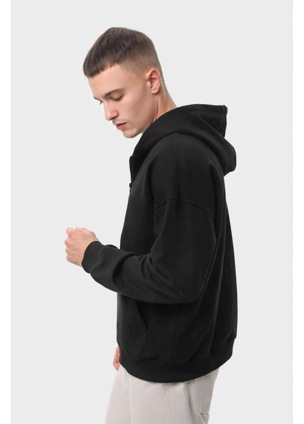 Худі на блискавці чоловіче базове чорне RAY PREMIUM LOOSE (363018317)