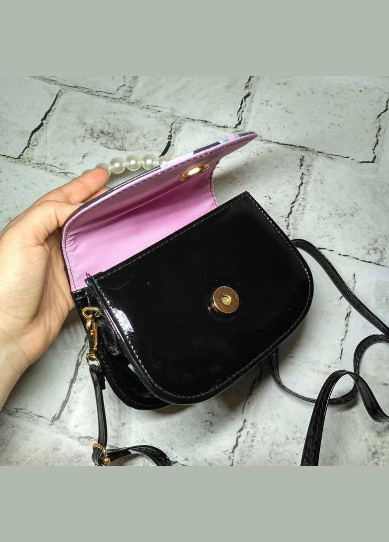 Сумочка дитяча для дівчинки лакова з ремінцем Єдиноріг 15х12х6 см Чорна No Brand (326051565)