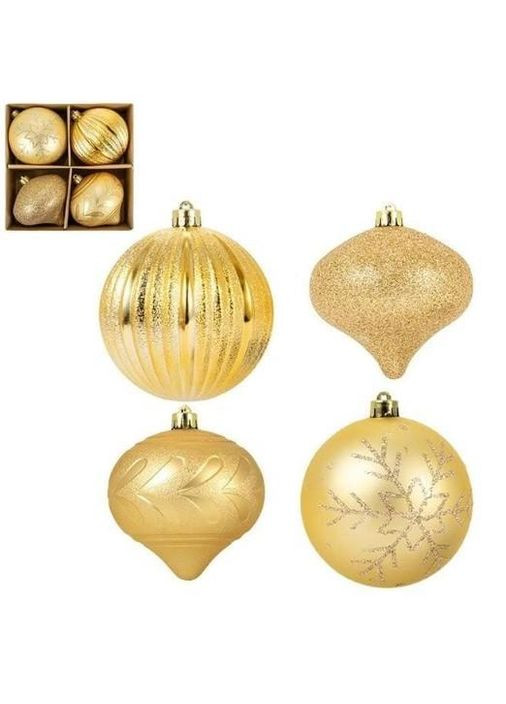 Набір пластикових золотих новорічних кульок 4 шт. D-10 см. 43103 Flora (360639274)