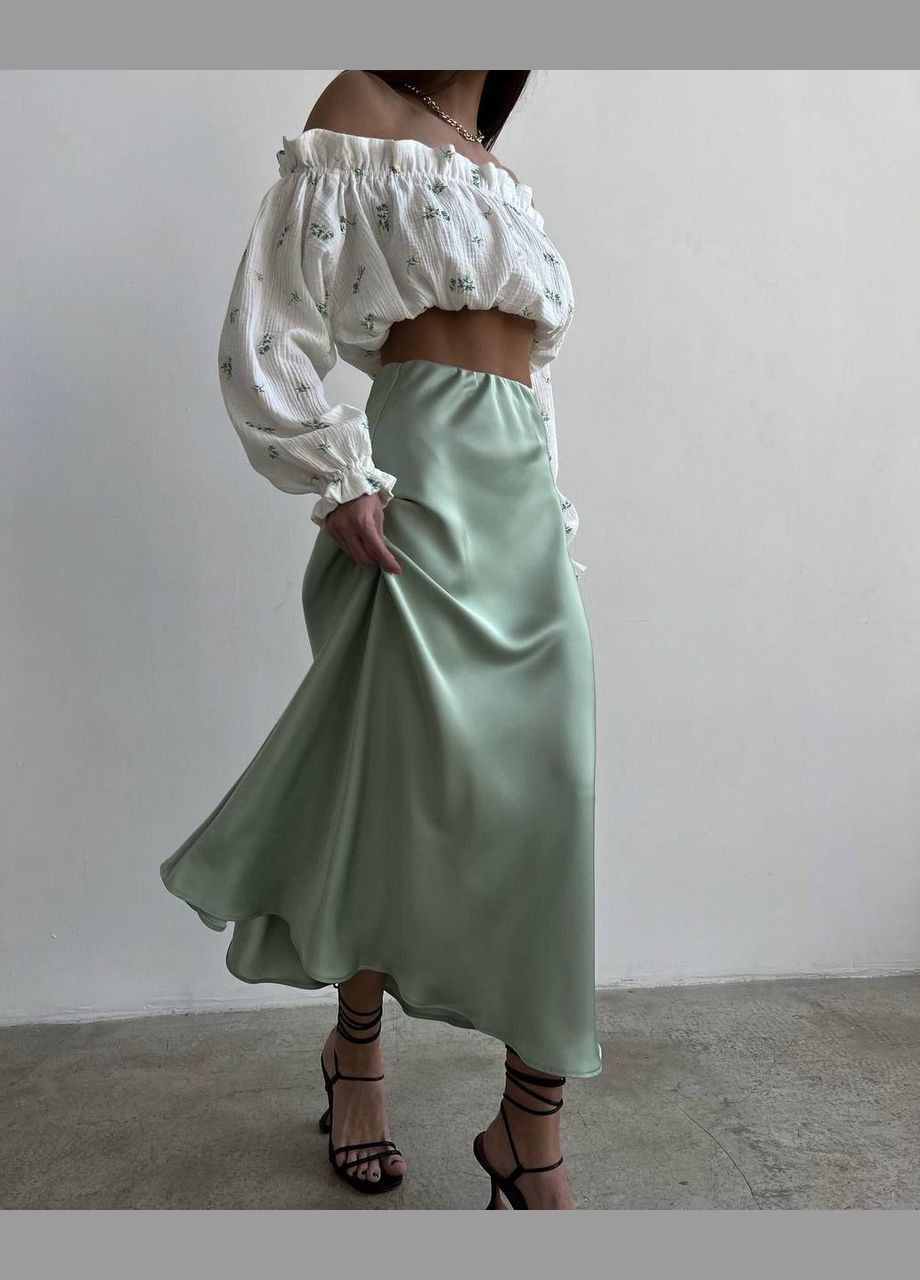 Фисташковая повседневная, вечерний, кэжуал однотонная женская юбка фисташковая No Brand