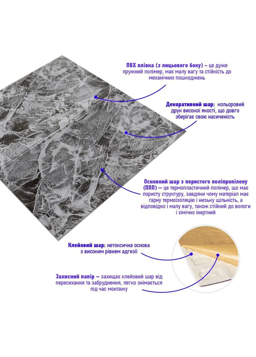 Декоративна 3D панель самоклейка 700х700х4мм Мармурова плитка (192) SW-00000529 Sticker Wall (362115420)