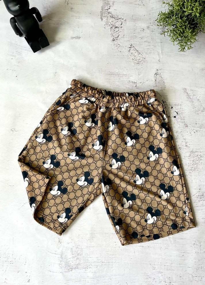 Трендові бежеві чоловічі літні трикотажні шорти з яскравим мультяшним принтом No Brand (296093885)