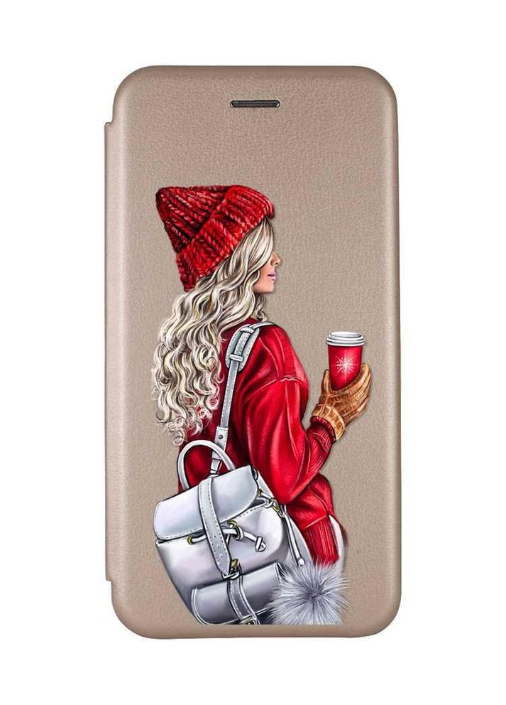 Чехол-книга золотой с рисунком на Xiaomi Redmi Note 14 4G Девушка с рюкзаком (принт 9) Creative (356123954)