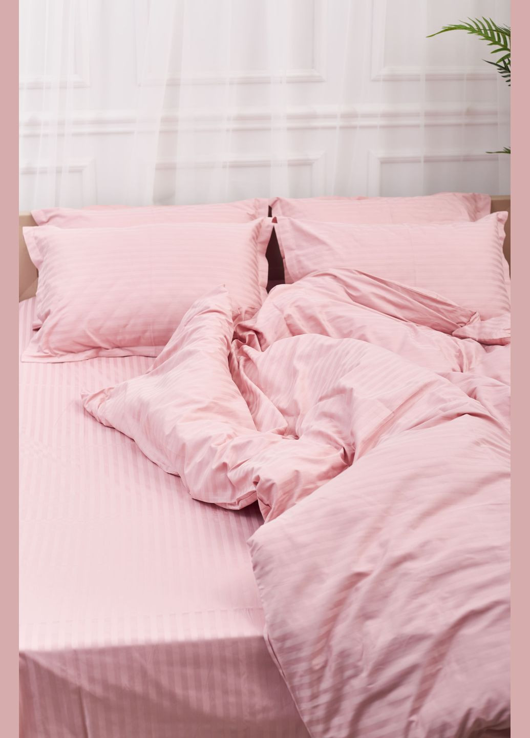 Комплект постельного белья Satin Stripe двуспальный 175х210 наволочки 2х50х70 (MS-820003611) Moon&Star Stripe Pink (288043441)