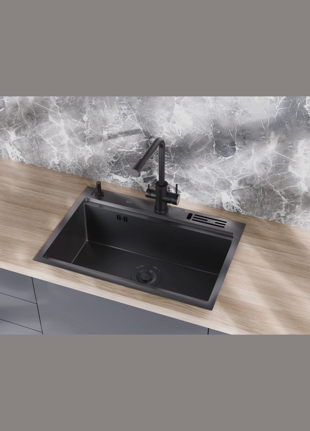 Чорна кухонна мийка з нержавійки 1.5 мм багатофункціональна Nett NB-7048 (316390597)