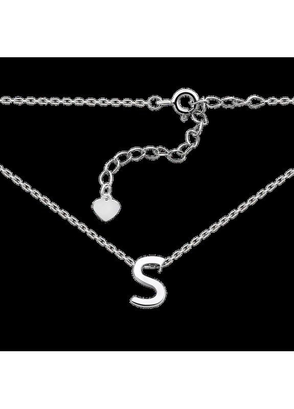 Колье серебряное маленькая буква S на тонкой цепочке без камней Каштан (342334830)