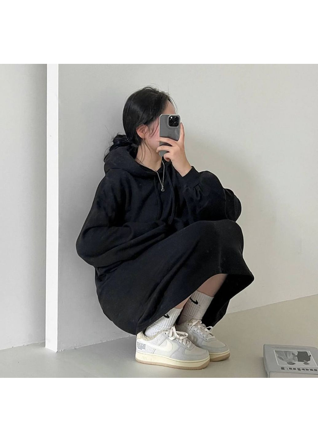 Чорна спортивна, кежуал сукня сукня-худі No Brand однотонна