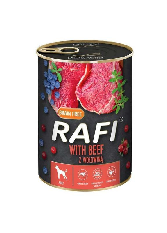 RAFI Dog with Beef - Консервированный корм с говядиной, голубикой и клюквой для взрослых собак - 400 г Dolina Noteci (327054799)