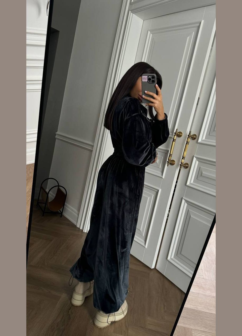 Женский комбинезон FINO Mode комбинезон-брюки чёрный спортивный, повседневный, кэжуал, вечерний велюр