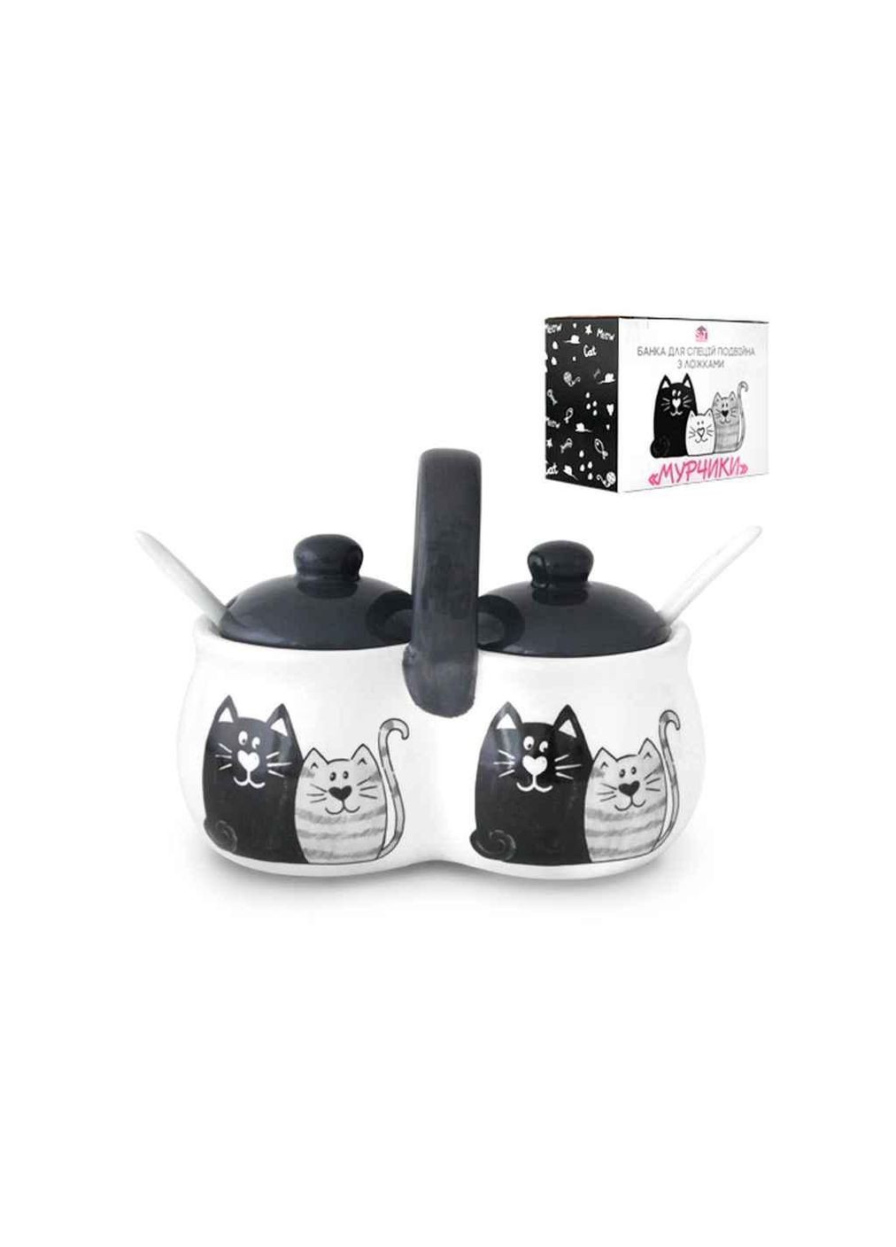 Банка для спецій 300мл подвійна з 2 ложками Мурчики (16х9,5х11,5см; 2х) 6023-19 ТМ SNT (304642336)