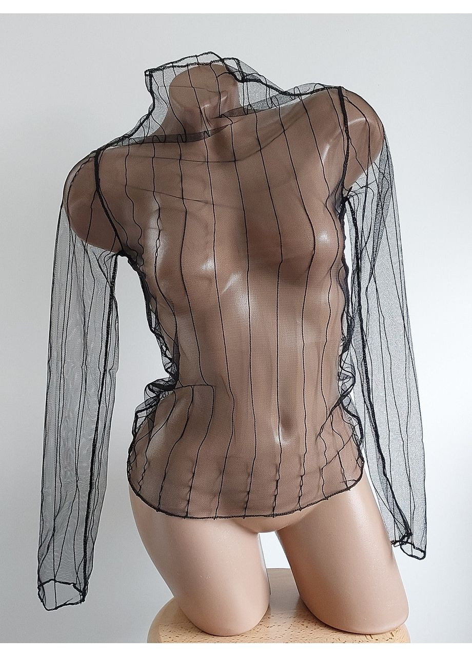 Чёрная прозрачная кофточка в полоску гольф кофточка сетка водолазка блузка (арт.10048) No Brand