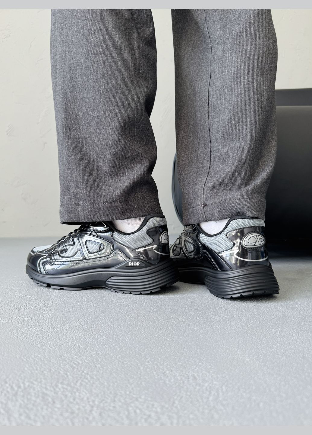 Темно-сірі Осінні кросівки чоловічі dior b30 light gray technical mesh grey brilliant | діор б30 темно-сірі No Brand