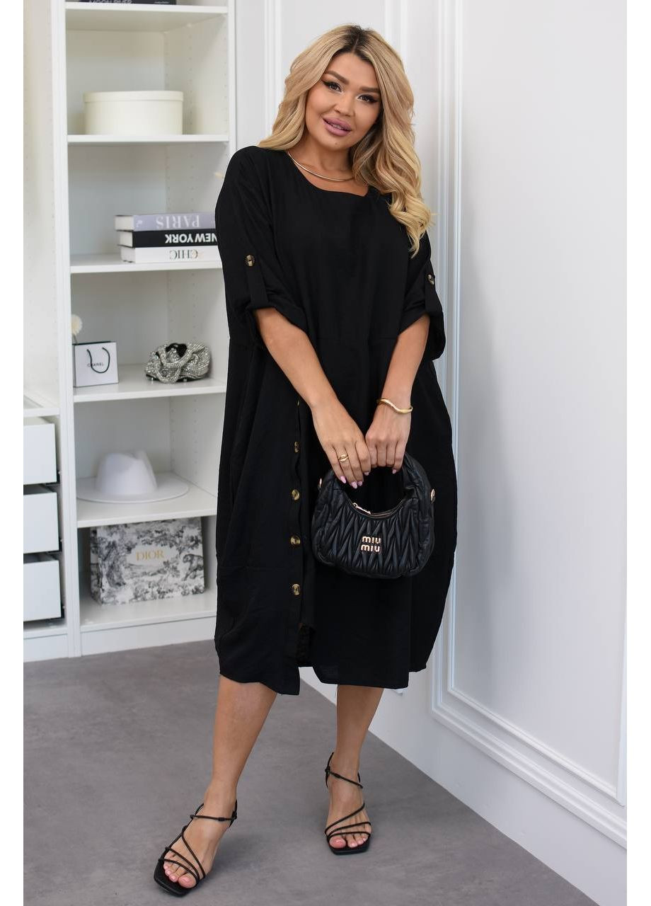 Черное праздничный, повседневный, кэжуал платье женское из жатого льна Style Point однотонное