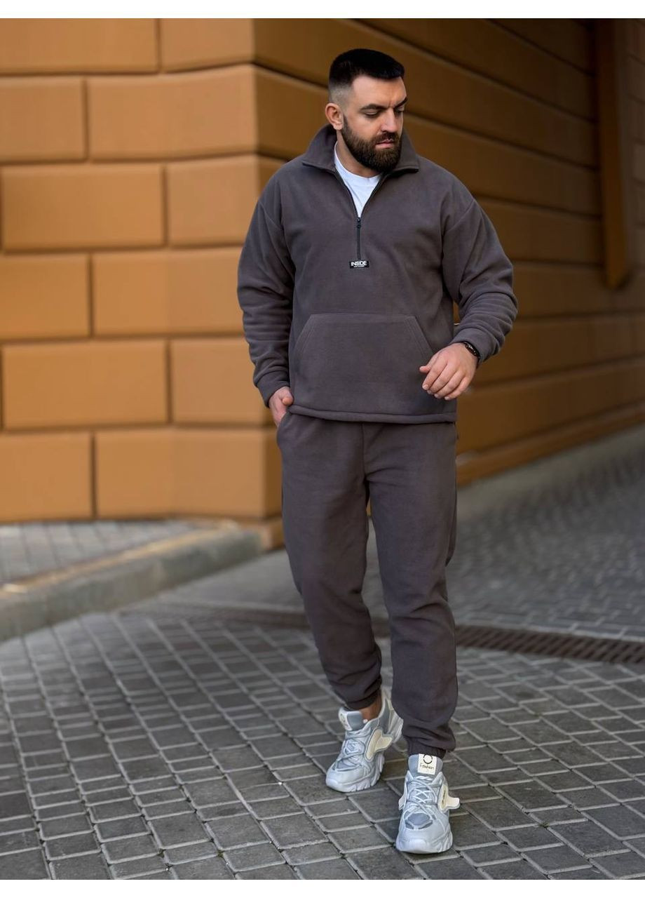 Графитовый демисезонный флисовый теплый костюм двухсторонний флис No Brand