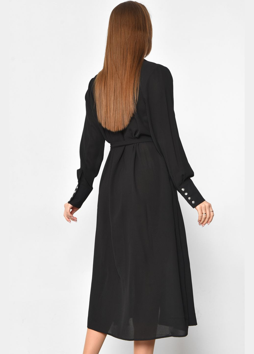 Черное кэжуал платье женское полубатальное черного цвета а-силуэт Let's Shop однотонное