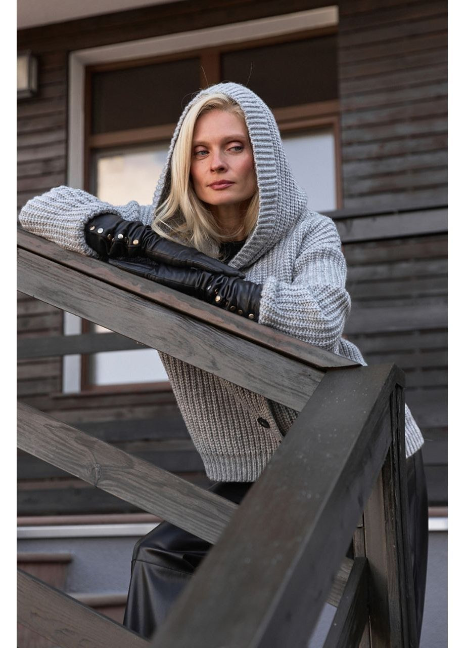 Сіре демісезонне Пальто з капюшоном оверсайз Triko Bakh