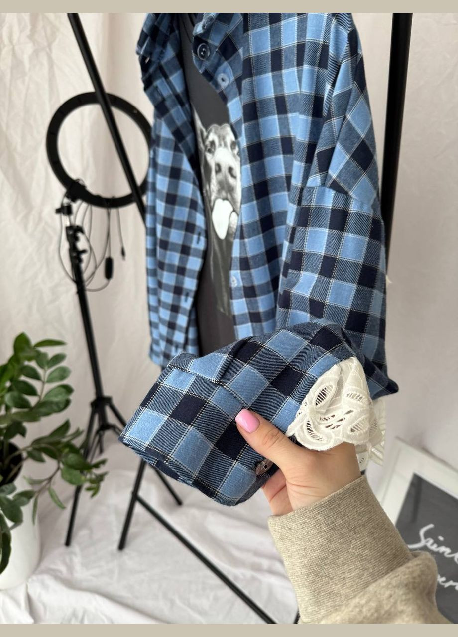 Класична сорочка у клітинку з мереживом Adelante (322114098)