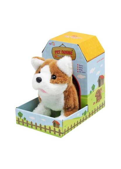 Інтерактивна іграшка Собачка в будці коричнева м'яка іграшка з батарейками для дітей гавкаючий та танцювальний ProDobro (367099624)