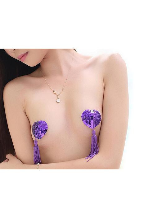 Наклейки для сосків Hearts з паєтками та пензликами - Срібло - Еротична білизна Drive No Brand (338618004)