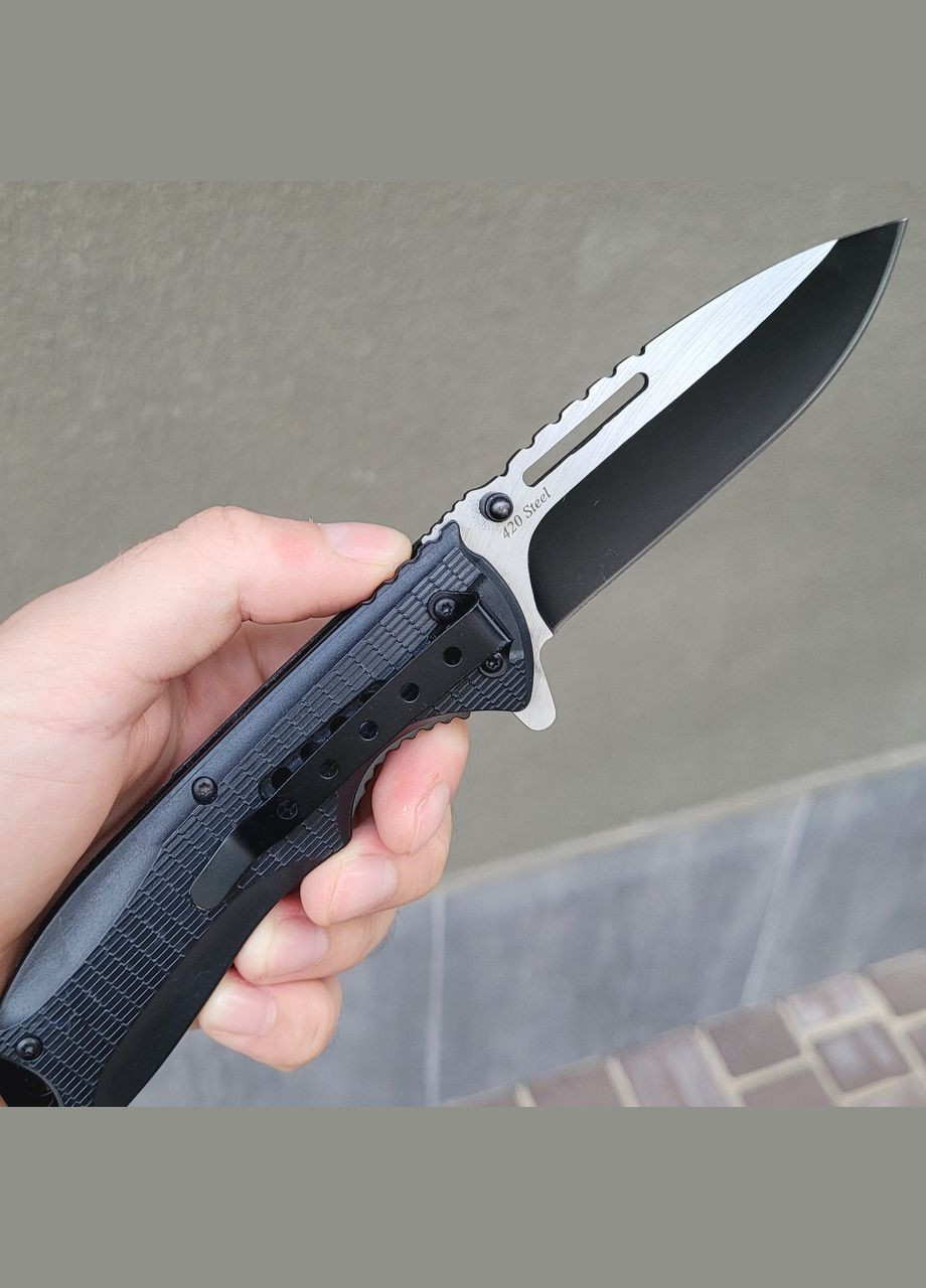 Складний ніж тактичний чорний з гравіюванням індивідуальним з однієї сторони арт.43501 Grand Way (370169219)