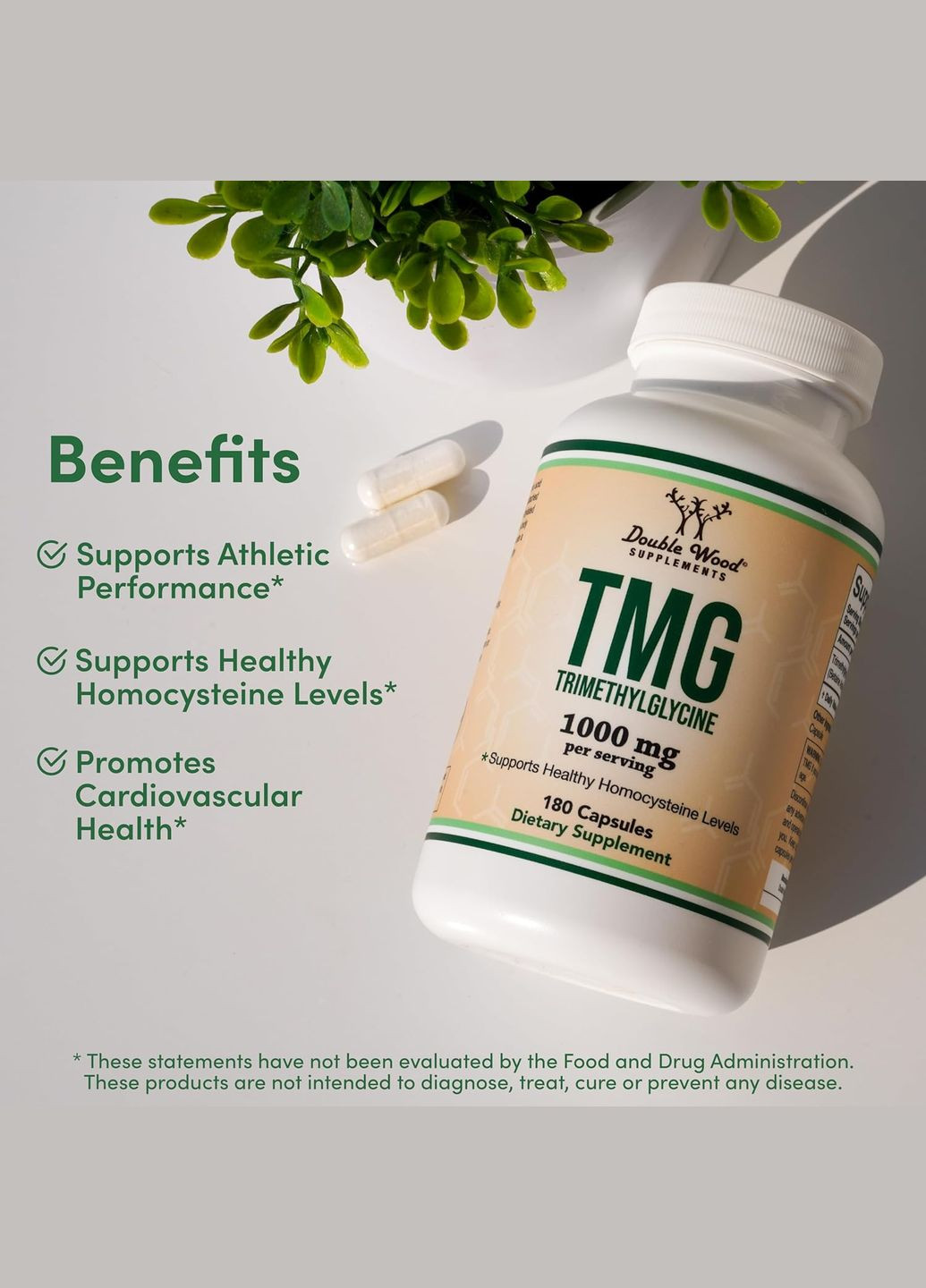 Триметилгліцин Double Wood TMG Trimethylglycine 1000 mg (на 2 капсули), 180capsules Double Wood Supplements (289466097)