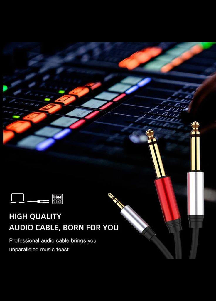 Аудиокабель Twin Male 2×6.35 мм Mono Jack — 3.5 мм Stereo Jack | 1.8 м | Чёрный China (348472480)