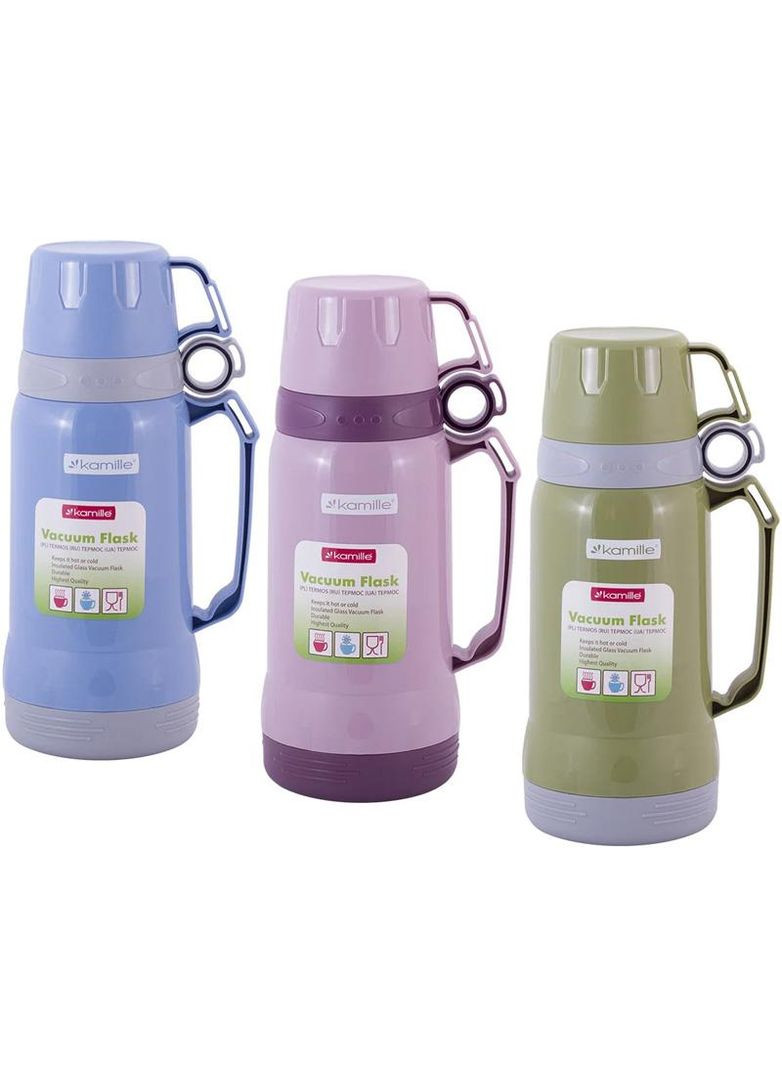 Термос Glass 1000мл скляна колба з чашками для чаю та кави з ізоляцією для пікніка Kamille (368988522)