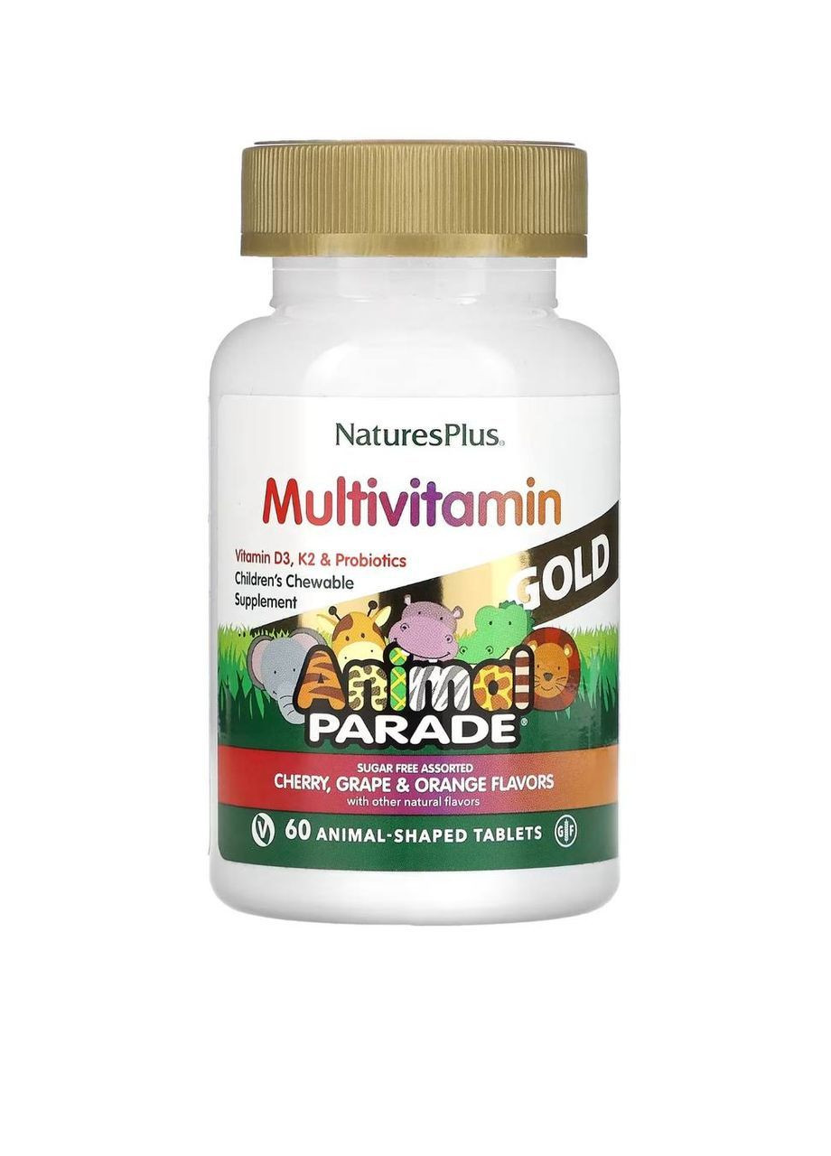Мультивитамины и микроэлементы для детей, ассорти вкусов, NaturesPlus, Animal Parade Gold, 60 таблеток в форме животных Natures Plus (363831251)