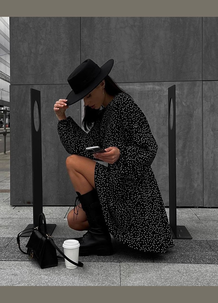 Черное повседневный, коктейльное, вечернее, кэжуал женское платье No Brand в горошек