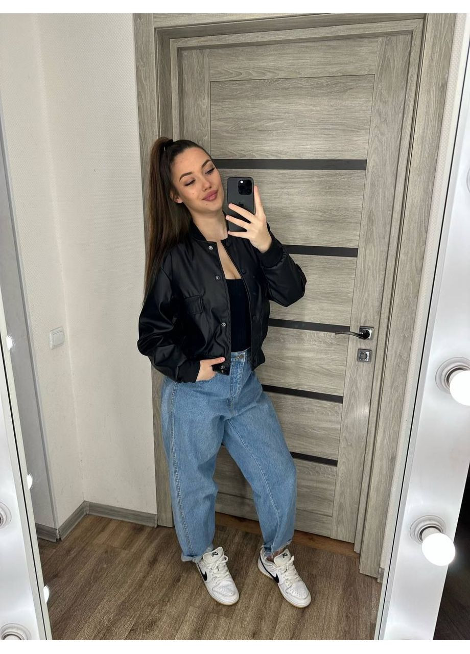 Бомбер жіночий з еко-шкіри на підкладці — (заміри в описі) DK/DL Мода без кордонів на кнопках (366447245)