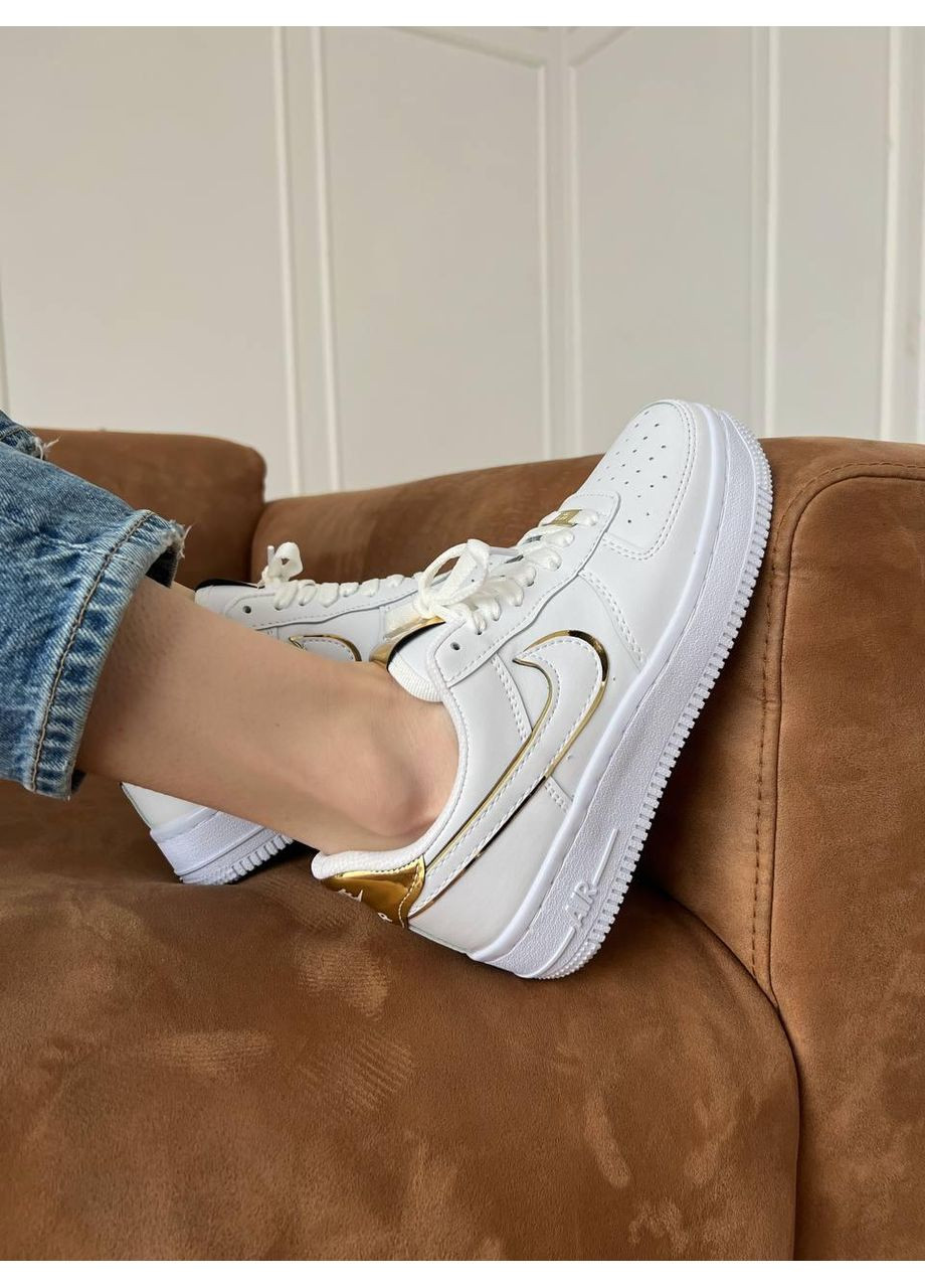 Білі Осінні кросівки чоловічі nike air force 1 white gold v2 найк аір форс 1 преміум No Brand