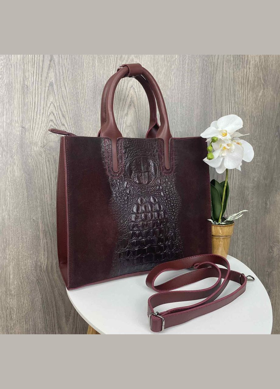 Женская сумка из натуральной замши с змеиным принтом бордовая (sku_817) No Brand (330576851)