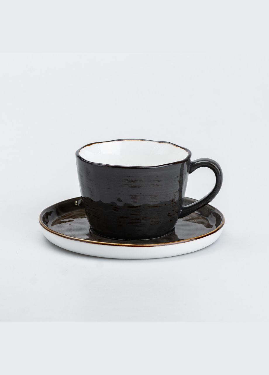 Чашка с блюдцем керамическая 200 мл кофе Черная TS Kitchen (315637831)