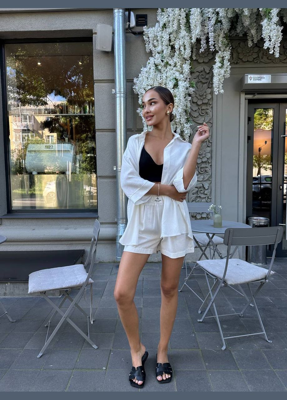 Женский повседневный костюм с шортами молочного цвета 32897 Fashion (330597330)