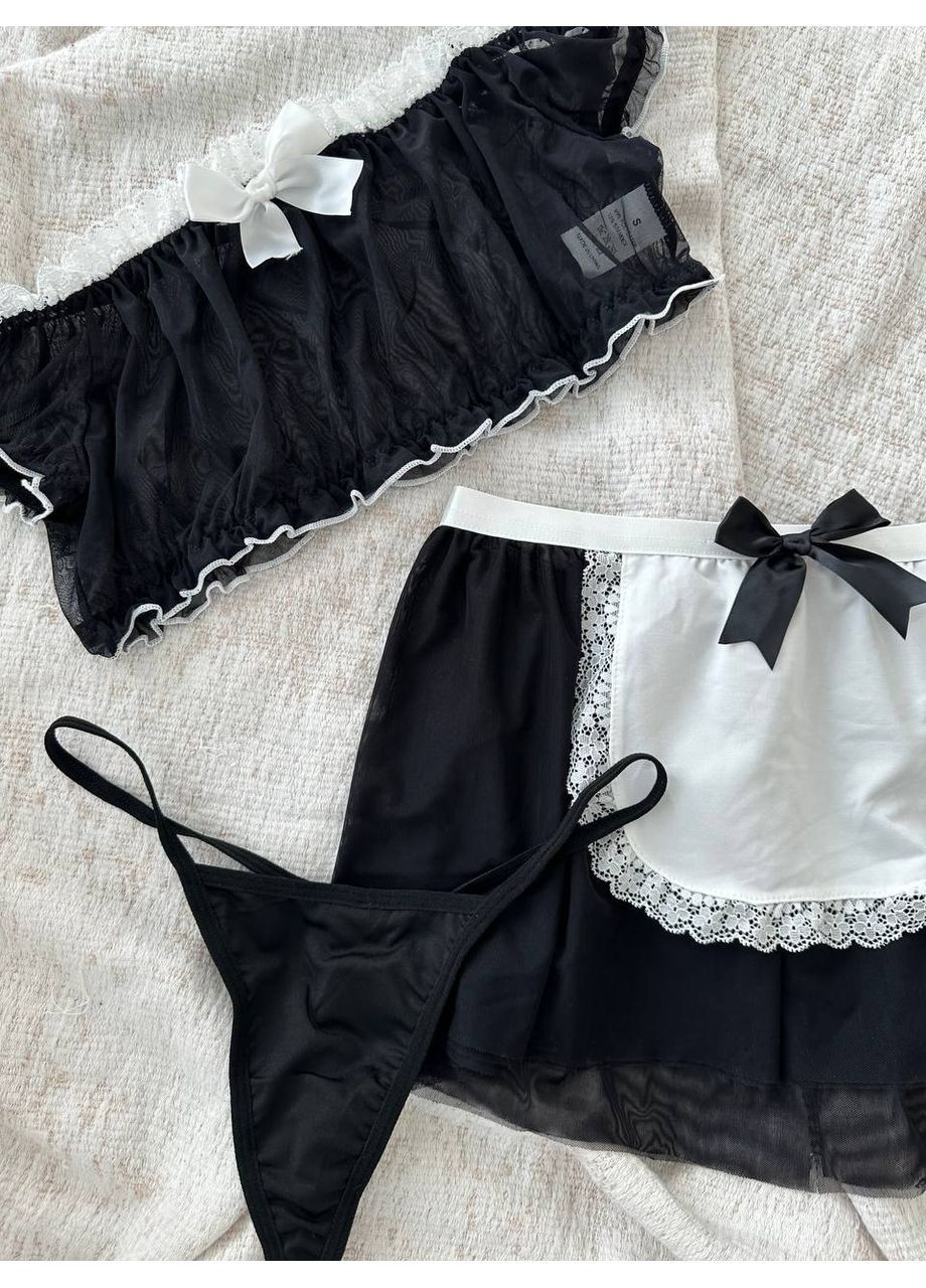 Чорний демісезонний жіночий рольовий костюм | чорна грайлива покоївка Vital-Textile 284/2