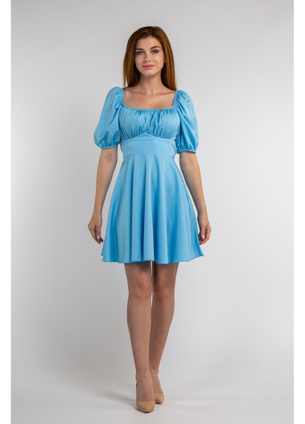 Блакитна святковий, повсякденний, кежуал плаття міні із зав'язками на спині CHICLY однотонна