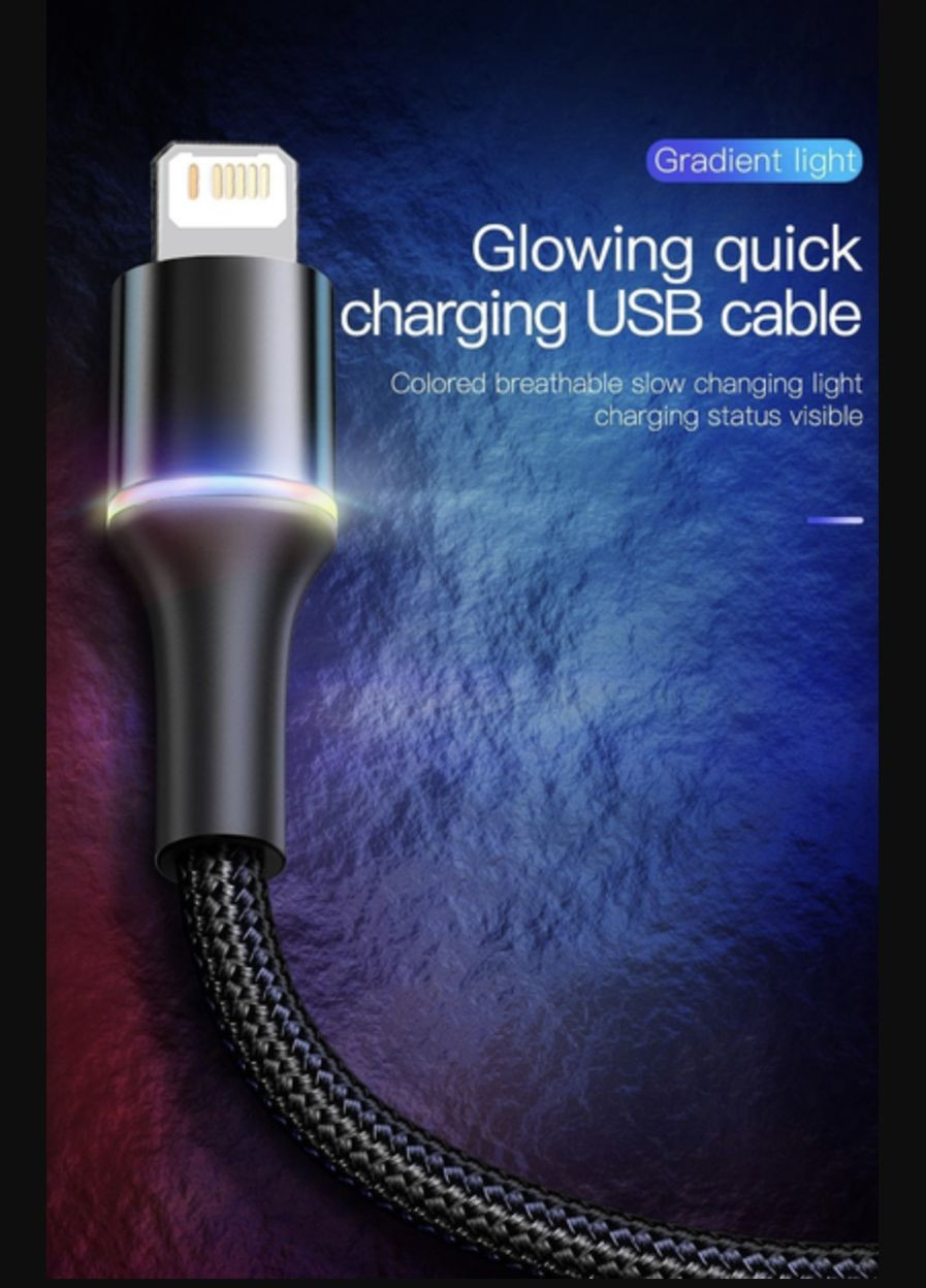 Зарядка USB IP кабель для синхронизации и зарядки iPhone Apple Lightning подсветкой 2 м Черный Baseus (340276229)