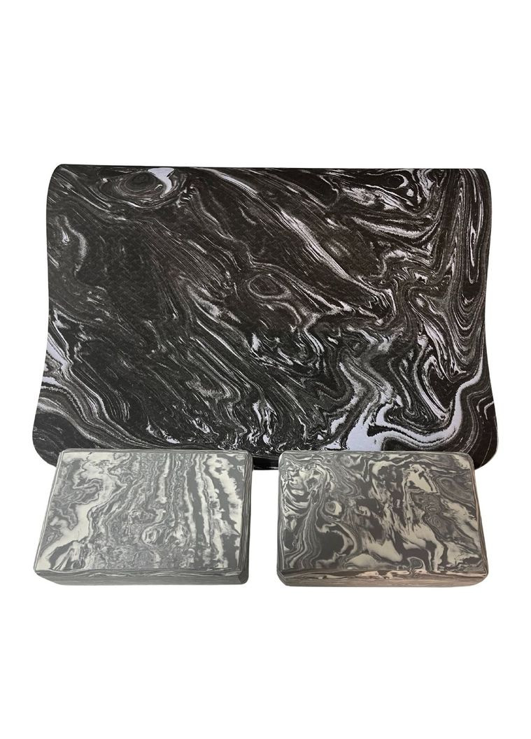 Набор для йоги и фитнеса, коврик для йоги + 2 блока для йоги (кирпич-пропс) серо-белый No Brand (342740867)