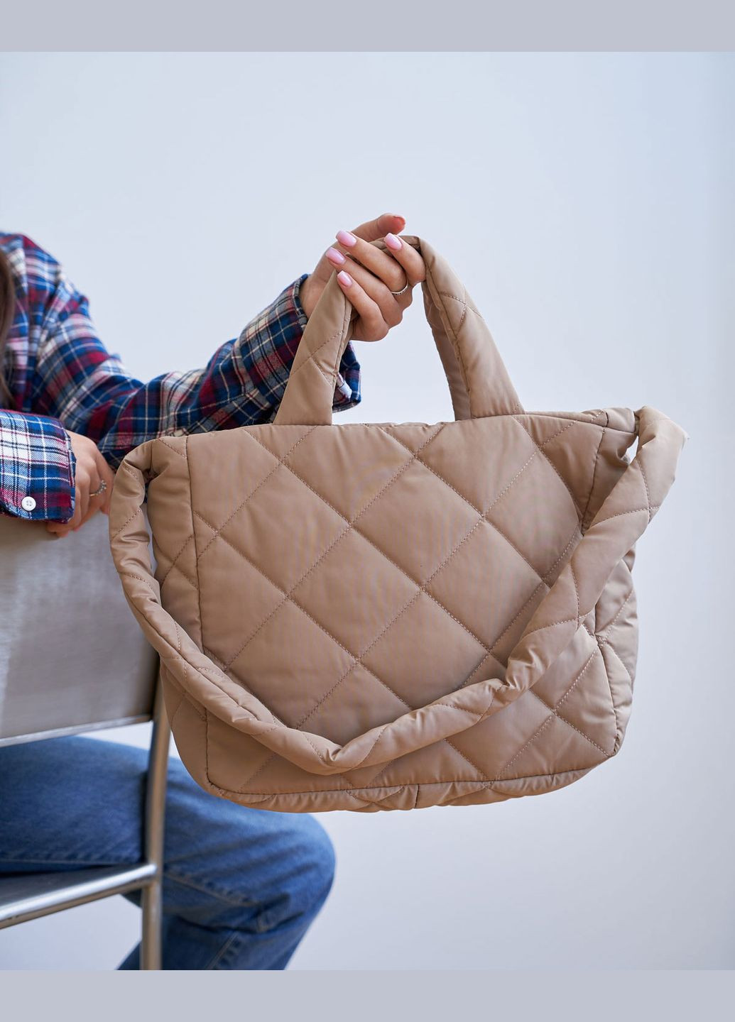 Сумка жіноча крос боді нейлонова стьобана (wel-67519) Бежевий WeLassie (315864665)