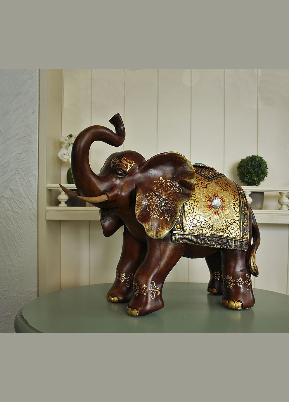 Фигура слона с цветком, хобот вверх 35см (H24494D) Гранд Презент (282841187)