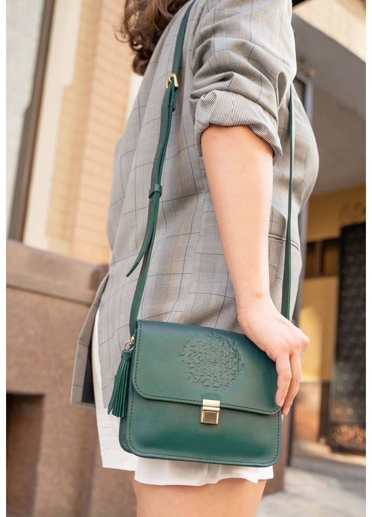 Шкіряна жіноча бохо-сумка Лілу зелена BlankNote кросс-боди (348359419)