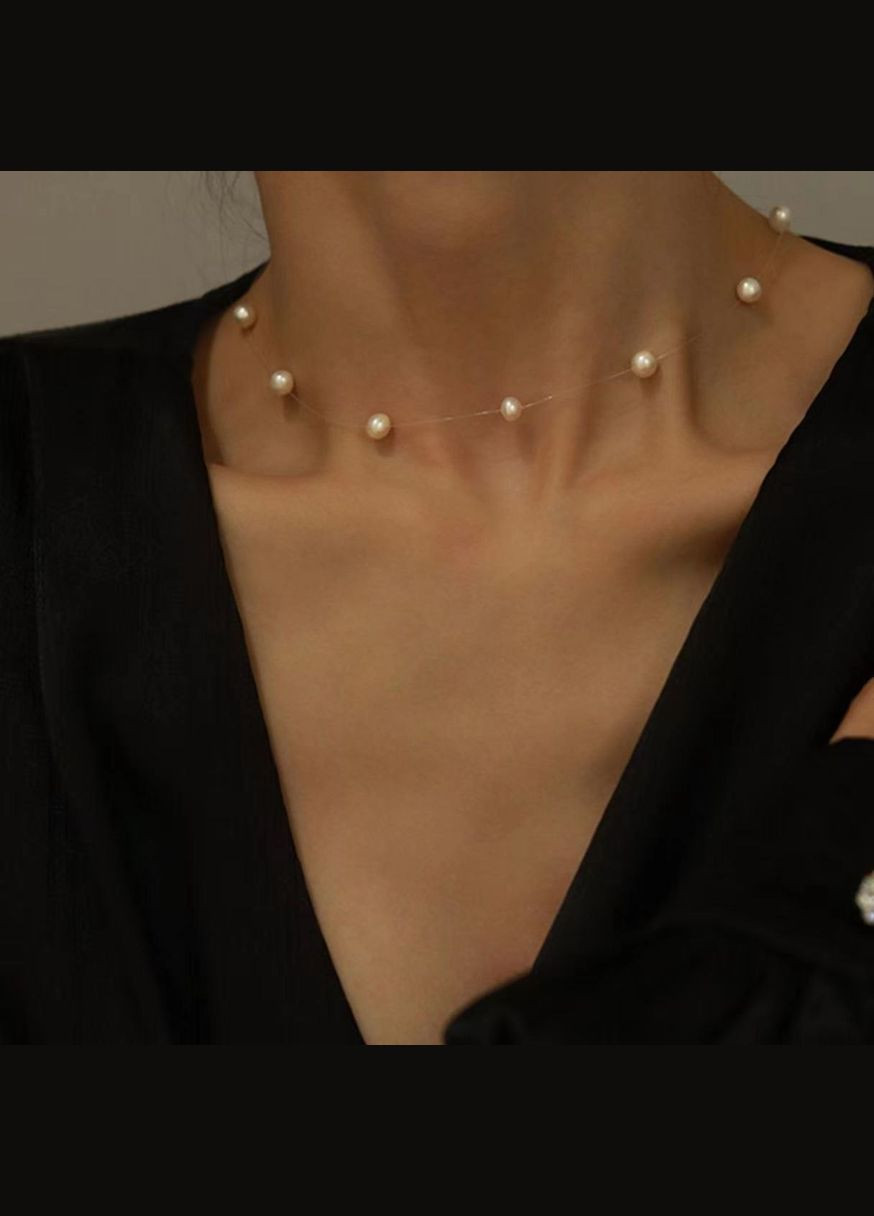 Чокер колье невидимка жемчужины MN0111 белый DeKolie жемчуг бижутерный сплав (347590243)