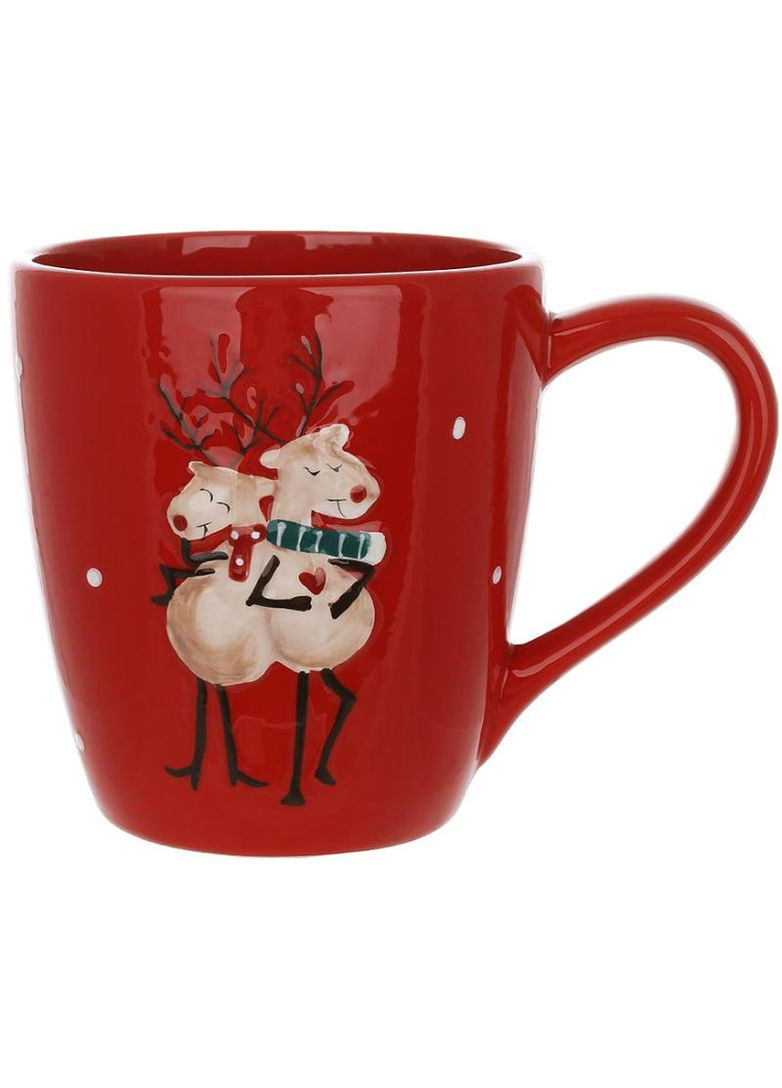 Керамическая кружка Влюбленные Олени 450мл красная для чая и кофе посуда для кухни BonaDi (368986825)