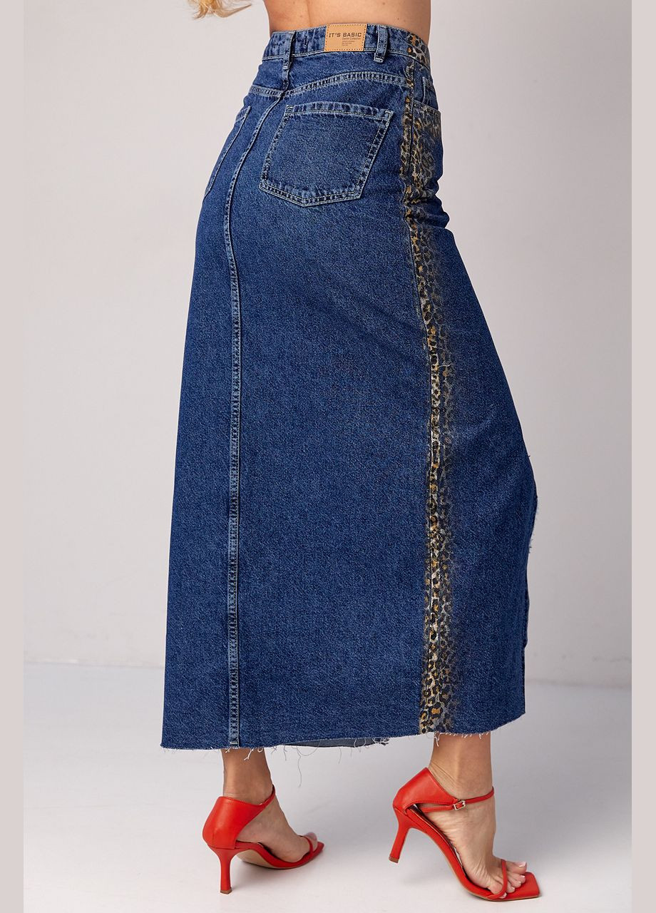 Синяя кэжуал леопардовая длинная джинсовая юбка с леопардовым напылением синий цвет 34р (sku_2905) No Brand