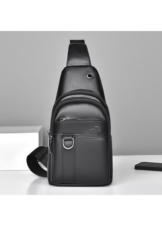 Чоловіча сумка бананка на груди Кенгуру з екошкіри чорна ProDobro (363258833)