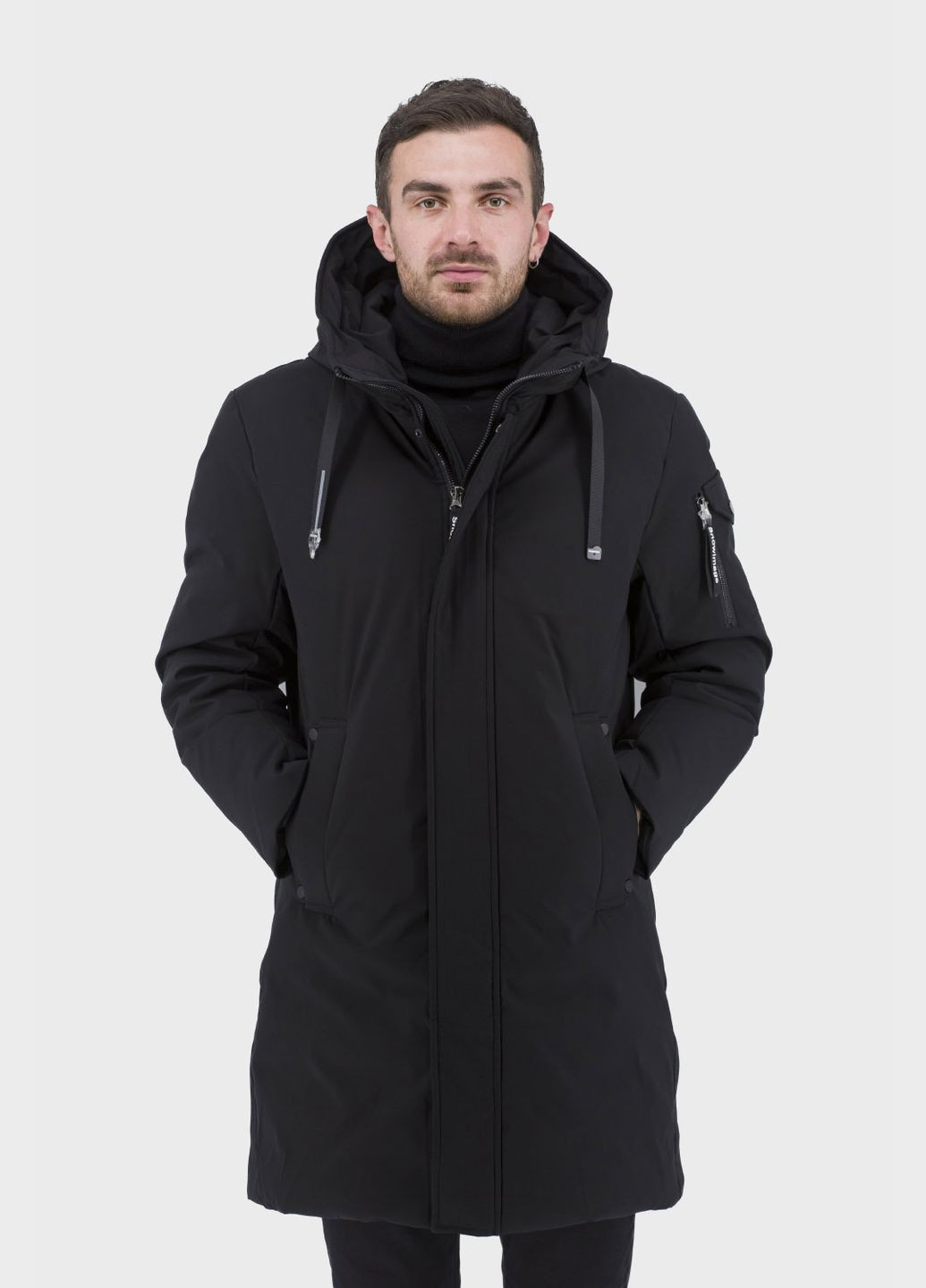 Чорна зимня чоловічий зимовий пуховик спортивний без хутра з качиним пухом (, ), 30439 Snow Image