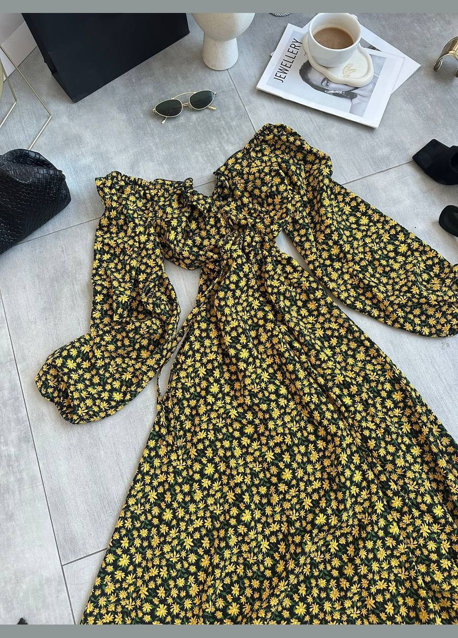 Желтое повседневный платье женское Україна с цветочным принтом
